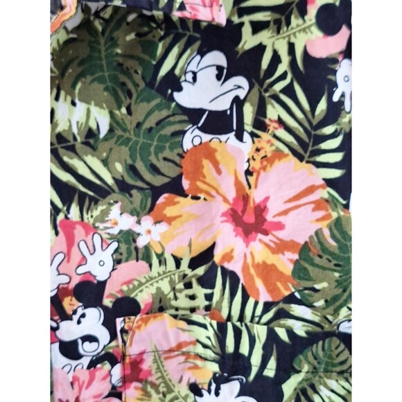 Mens Disney Mickey Mouse Tropical Floral Button Hawaiian Cotton Shirt Vacation S - Picture 4 of 12